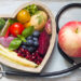 Healthy food in heart diet concept with stethoscope closeup